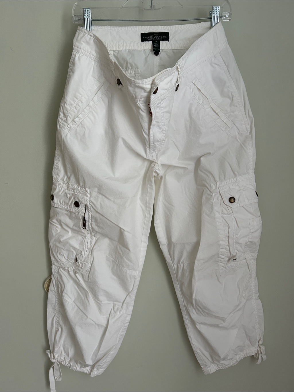 Polo By Ralph Lauren White Cargo Capris With Drawstring Hem